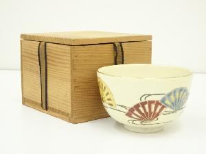 京焼　橋本城岳造　色絵扇子茶碗（保護箱）